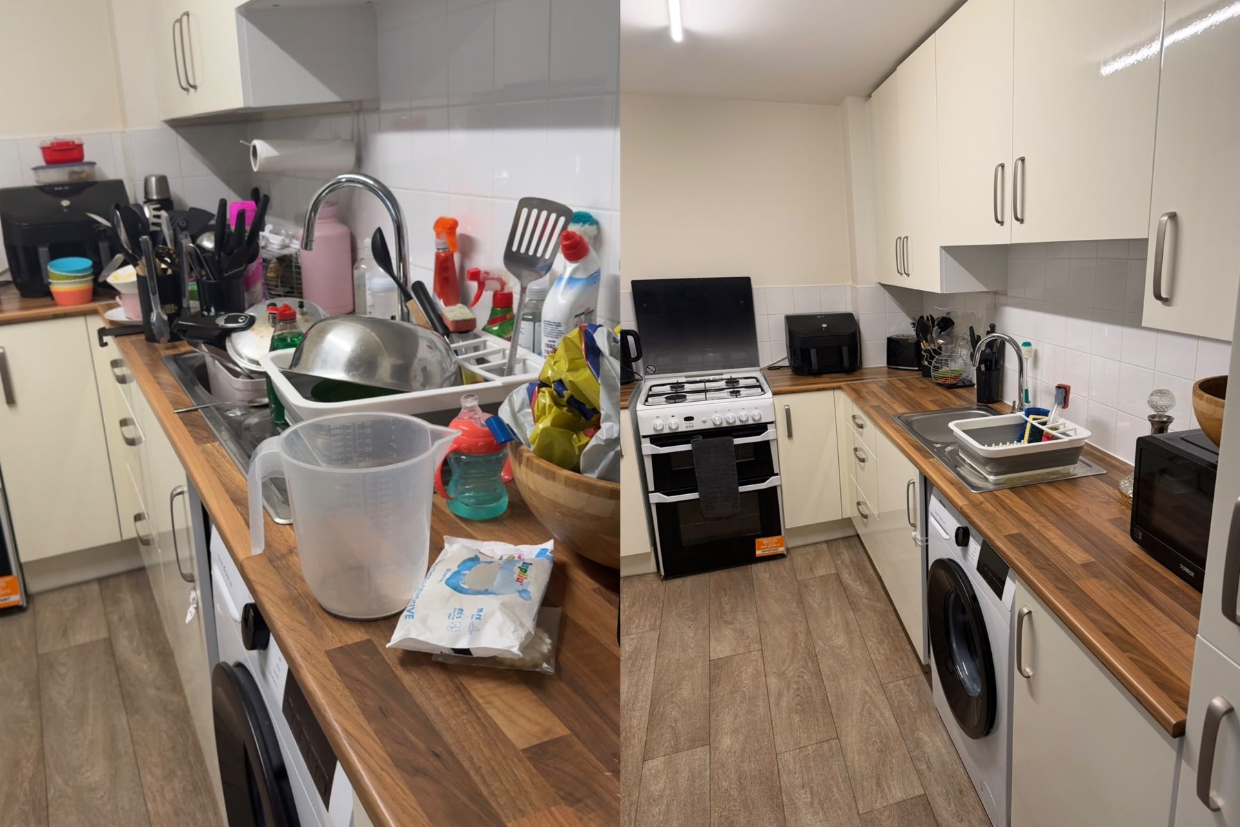 Kitchen before and after a WDT clean